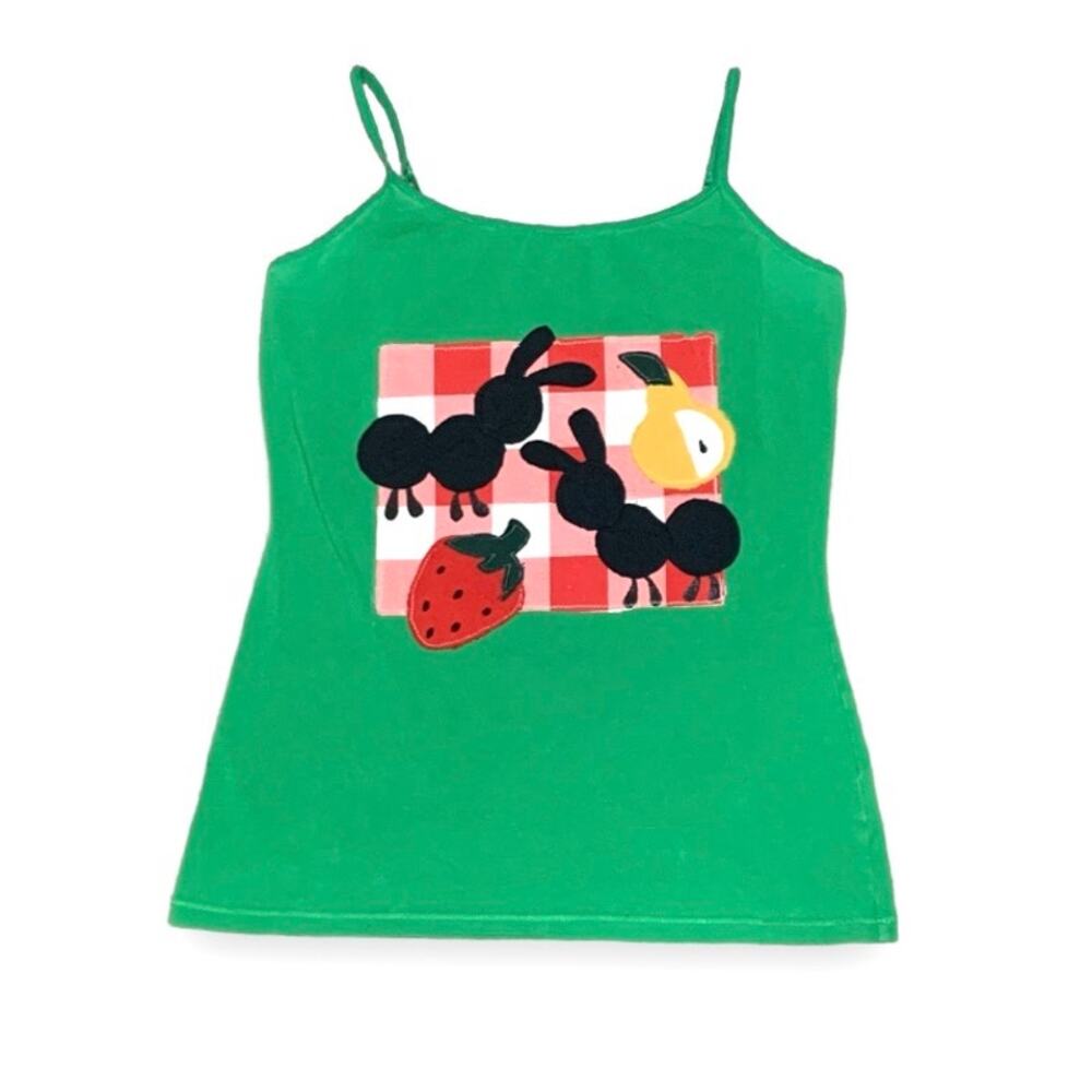 Custom Upcycled Ants at a Picnic Green Patchwork Tank Top Large - Picture 1 of 5
